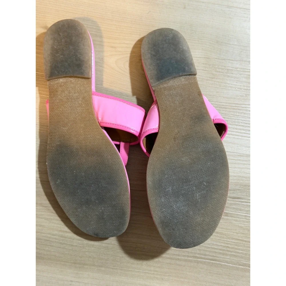 J.McLaughlin Leslie Patent Leather Sandals Pink 8 Womens Thong Slides Preppy